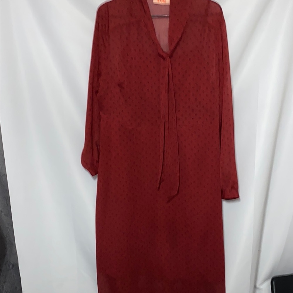 EVRI size 1X BURGUNDY Long Sleeve SHEER WITH ATTACHED SLIP Dress‎ TOE AT NECK